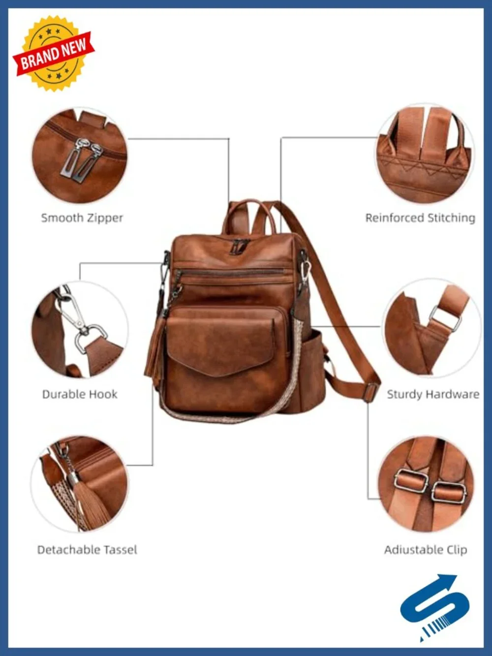 Women's Vegan Leather Convertible Fashion Backpack Purse with Wallet, Travel
